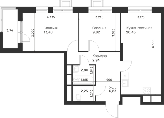 Продажа 3-комнатной квартиры 60,4 м², 6/29 этаж