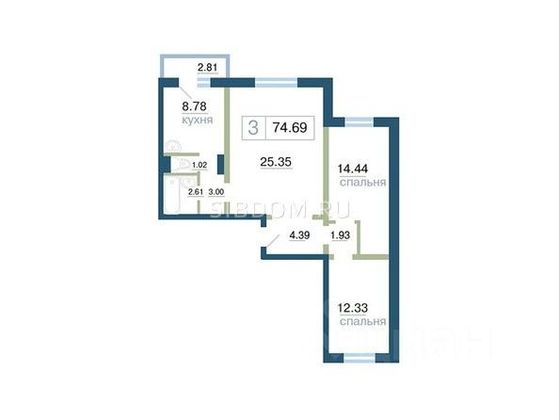 Продажа 3-комнатной квартиры 73,7 м², 5/17 этаж