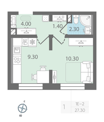 Продажа 1-комнатной квартиры 27,3 м², 2/25 этаж