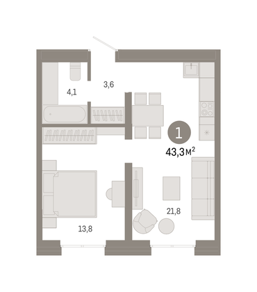 Продажа 1-комнатной квартиры 43,2 м², 2/7 этаж