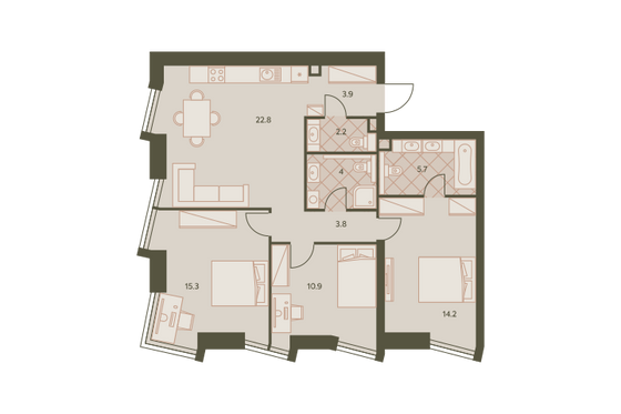 82,9 м², 4-комн. квартира, 23/42 этаж