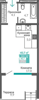 40,7 м², 1-комн. квартира, 1/10 этаж