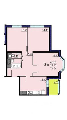 Продажа 3-комнатной квартиры 72,7 м², 22/27 этаж