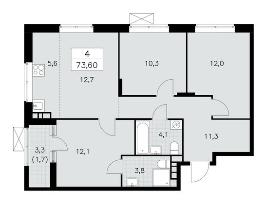 73,6 м², 4-комн. квартира, 14/18 этаж