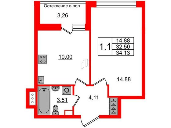 Продажа 1-комнатной квартиры 32,5 м², 9/12 этаж