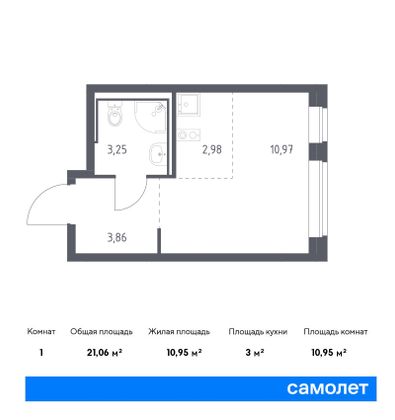 21,1 м², студия, 3/24 этаж