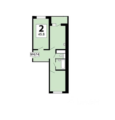 Продажа 2-комнатной квартиры 45,8 м², 24/25 этаж
