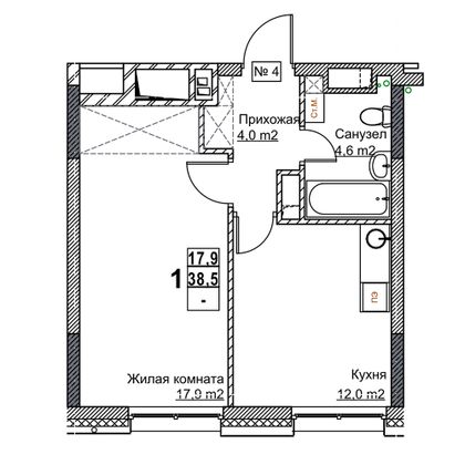 Продажа 1-комнатной квартиры 38,5 м², 2/24 этаж