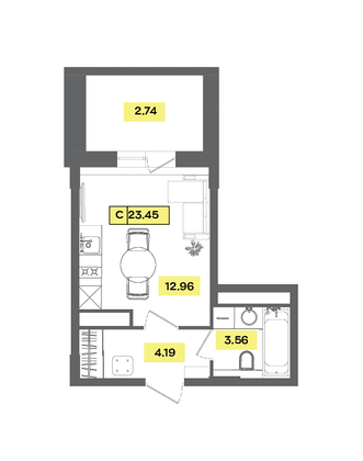 Продажа квартиры-студии 23,5 м², 6 этаж
