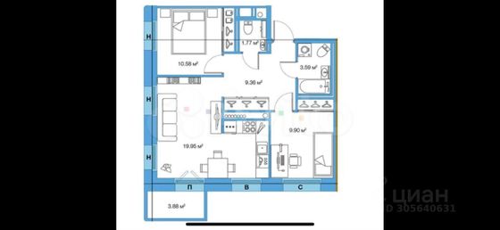 Продажа 2-комнатной квартиры 56 м², 3/23 этаж