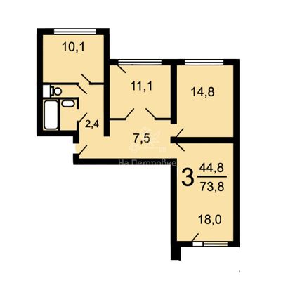 Продажа 3-комнатной квартиры 73,7 м², 1/17 этаж