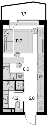 Продажа 1-комнатной квартиры 31,4 м², 8/22 этаж