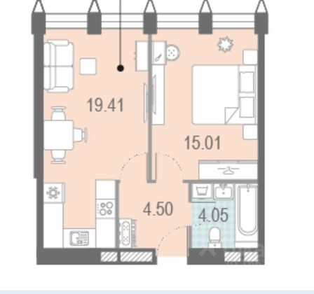 Продажа 1-комнатной квартиры 43,5 м², 20/45 этаж
