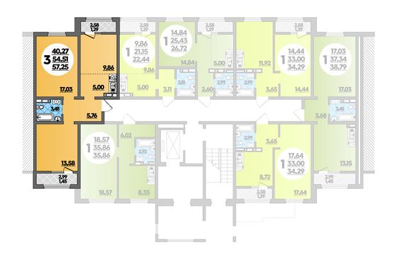 57,3 м², 3-комн. квартира, 1/8 этаж