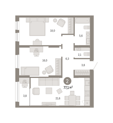 Продажа 2-комнатной квартиры 77,1 м², 12/15 этаж