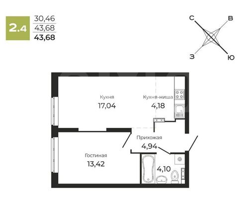Продажа 2-комнатной квартиры 42,5 м², 19/25 этаж