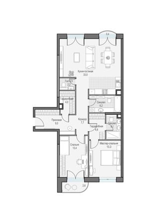 Продажа 3-комнатной квартиры 98,4 м², 5/28 этаж