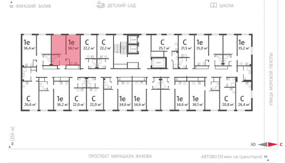 36,1 м², 1-комн. квартира, 2/23 этаж