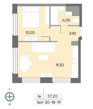 Продажа 1-комнатной квартиры 37,2 м², 18/30 этаж