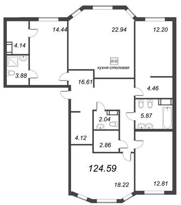 Продажа многокомнатной квартиры 124,6 м², 5/10 этаж