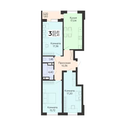 Продажа 3-комнатной квартиры 85,4 м², 11/18 этаж