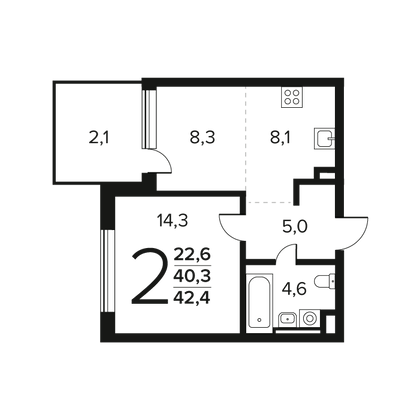 Продажа 2-комнатной квартиры 42,4 м², 1/9 этаж