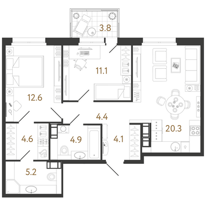 67,2 м², 2-комн. квартира, 6/14 этаж