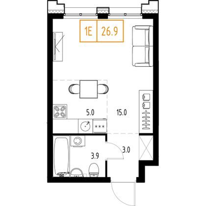 Продажа 1-комнатной квартиры 26,9 м², 2/9 этаж