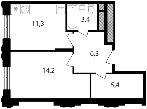 40,6 м², 1-комн. квартира, 19/30 этаж