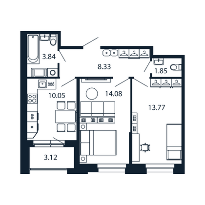 Продажа 2-комнатной квартиры 53,5 м², 3/12 этаж