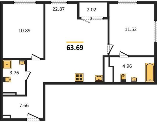 Продажа 2-комнатной квартиры 63,7 м², 7/23 этаж