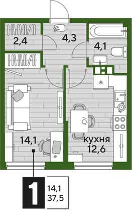 Продажа 1-комнатной квартиры 37,5 м², 9/16 этаж
