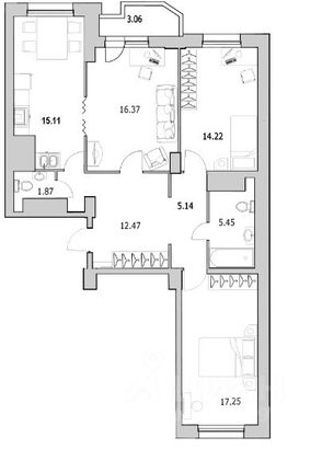 Продажа 3-комнатной квартиры 90,6 м², 19/24 этаж