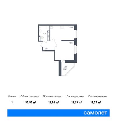 35,5 м², 1-комн. квартира, 23/23 этаж