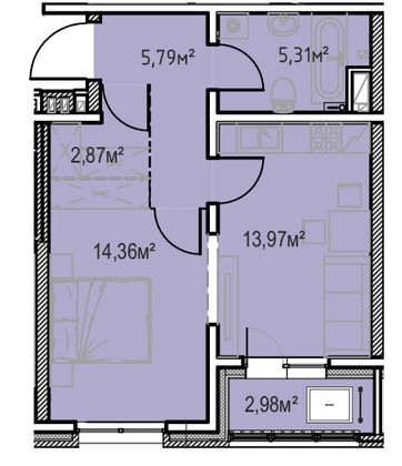 45,3 м², 1-комн. квартира, 13/13 этаж