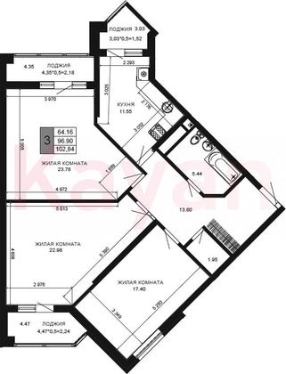 Продажа 3-комнатной квартиры 96,9 м², 12/12 этаж