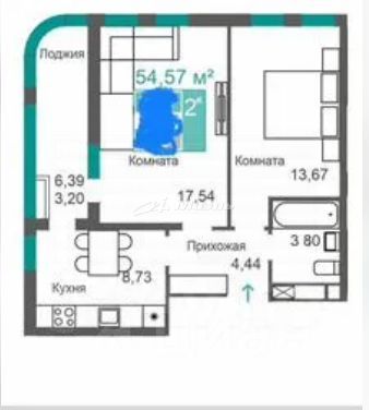 Продажа 2-комнатной квартиры 56 м², 5/12 этаж