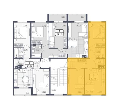 Продажа 1-комнатной квартиры 53,8 м², 2/4 этаж