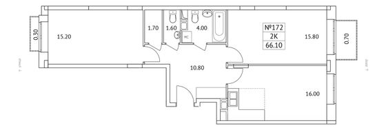 66,1 м², 2-комн. квартира, 7/11 этаж