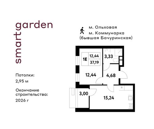 Продажа 1-комнатной квартиры 37,2 м², 3/16 этаж