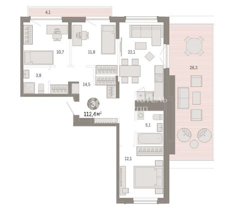 Продажа 3-комнатной квартиры 112,4 м², 9/9 этаж