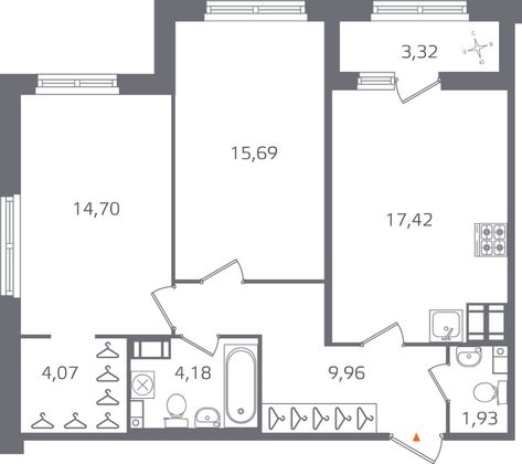 Продажа 2-комнатной квартиры 69,6 м², 16/17 этаж