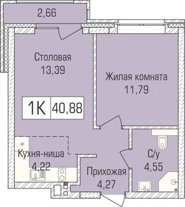 40,4 м², 1-комн. квартира, 1/9 этаж