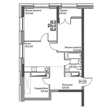 Продажа 2-комнатной квартиры 65,6 м², 11/24 этаж