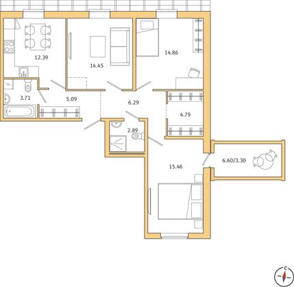 Продажа 3-комнатной квартиры 83,2 м², 5/5 этаж
