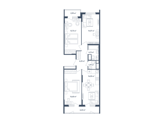 79,6 м², 3-комн. квартира, 1/4 этаж