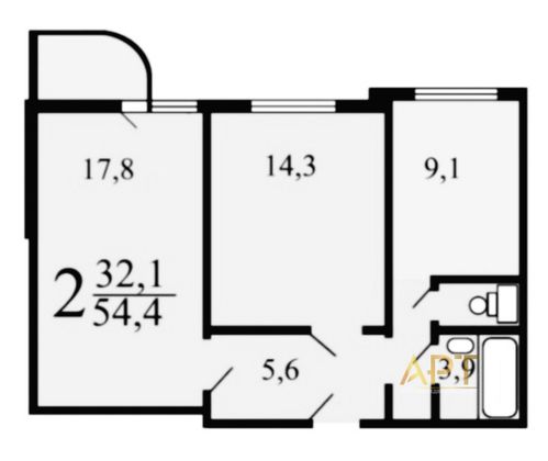 Продажа 2-комнатной квартиры 54 м², 9/17 этаж
