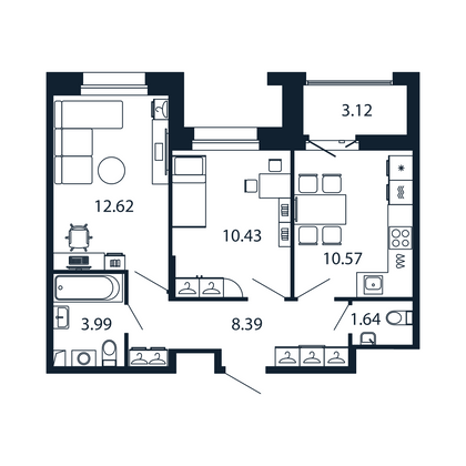 Продажа 2-комнатной квартиры 49,2 м², 11/12 этаж