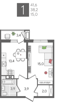 Продажа 1-комнатной квартиры 41,6 м², 10/24 этаж