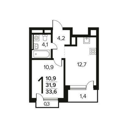 Продажа 1-комнатной квартиры 33,6 м², 12/14 этаж